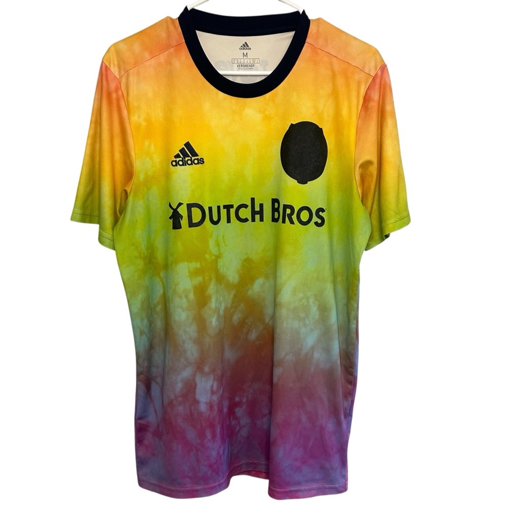 Dutch Bros MEDIUM Adidas Multi-Color Jersey “Love Unites” Soccer Windmill DB
